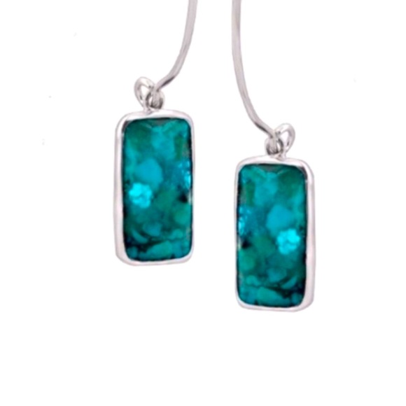 Silpada Sterling Silver & Compressed Turquoise Threader Drop Earrings - Picture 7 of 8